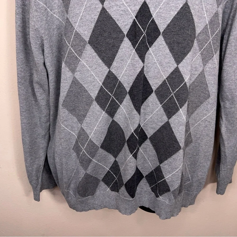 XL Liz Claiborne Grey Argyle Sweater  Vneck Academia Long Sleeve Knit
